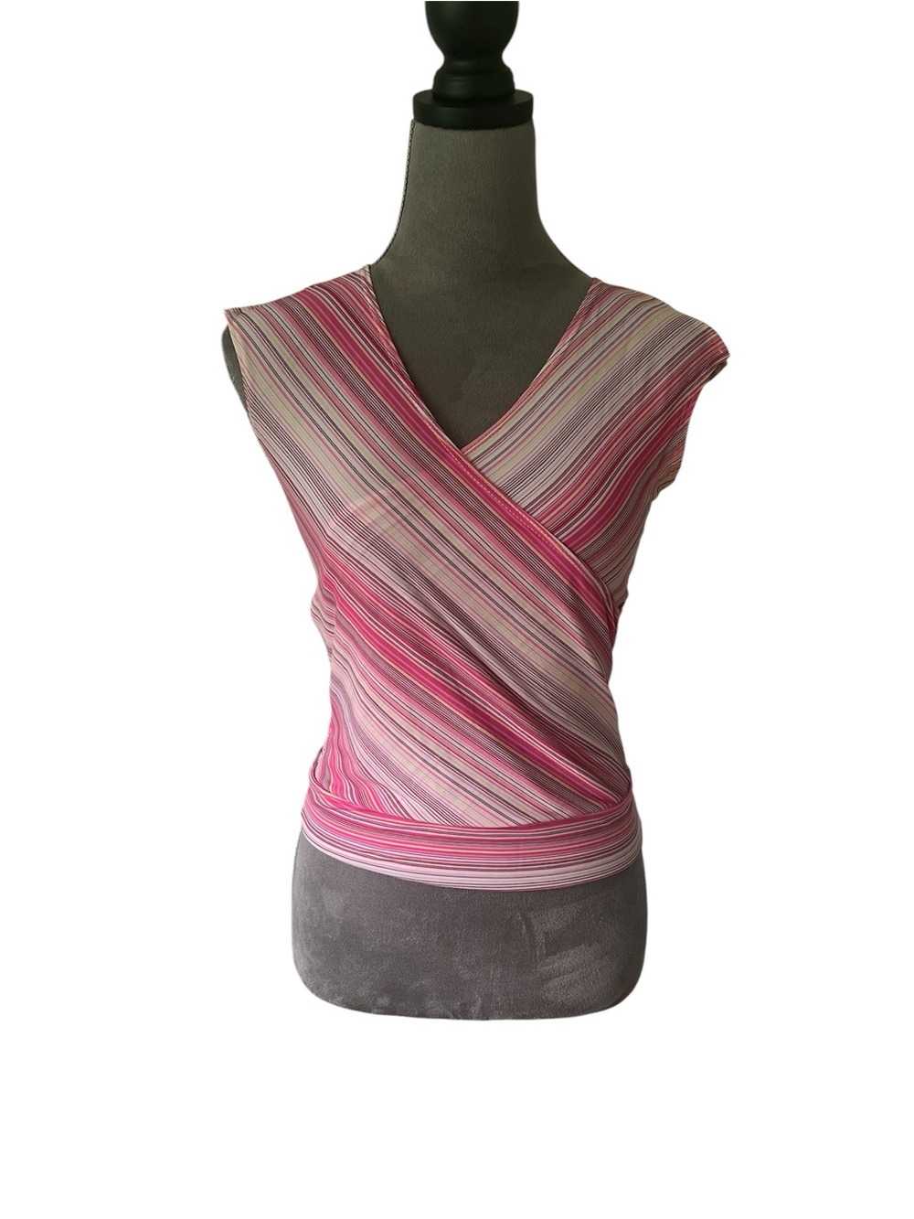 Pink Striped Faux-Wrap Camisole